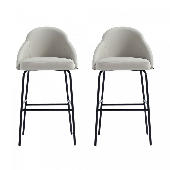 Gracie Modern Metal Upholstered Barstool in Stone Gray and Black - Set of 2