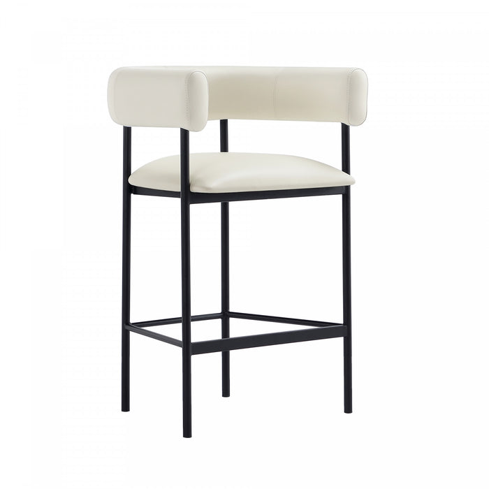Onda Contemporary Vegan Leather Metal Counter Stool in Ivory