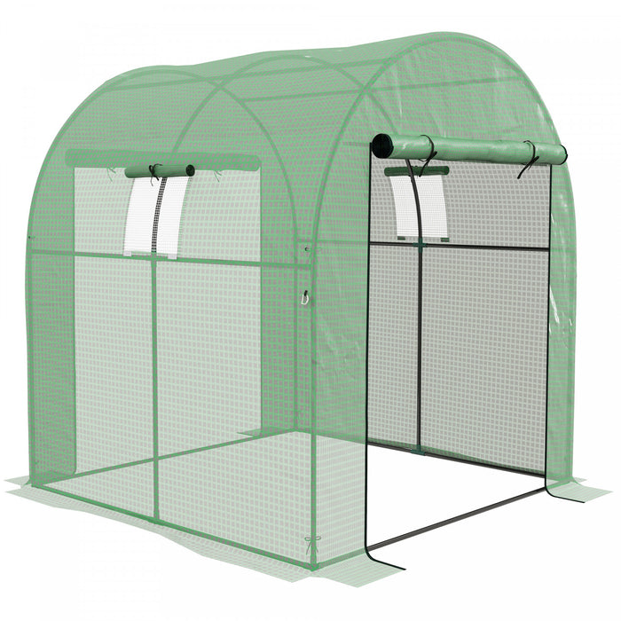 Outsunny 6' X 6' X 6.6' Tunnel Greenhouse With Doors And Mesh Windows, Walk-in Green House With Uv-resistant Pe Cover And Steel Frame, Garden Plants Growing Warm House Tent, Green