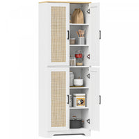 HOMCOM Kitchen Pantry with 4 Rattan Doors and Adjustable Shelves, White