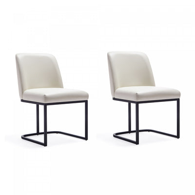 Serena Modern Metal Vegan Leather Dining Chair in Ivory - Set of 2 | Chaise de salle a manger moderne en metal et cuir vegetalien Serena, ivoire - Lot de 2