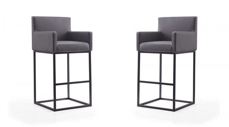 Ambassador Mid-Century Modern Metal Upholstered Barstool in Gray - Set of 2 Bar Stool