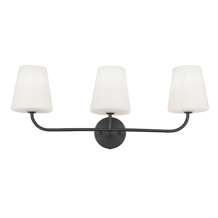 Dainolite Eleanor 3 Light Vanity Light Matte Black White Opal Glass Lamp