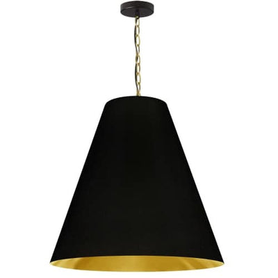 Dainolite Anaya 1 Light Pendant Large Aged Brass Black/Gold Shade Lamp|Grand luminaire suspendu Anaya de Dainolite avec abat-jour noir et doré, fini laiton vieilli et 1 ampoule