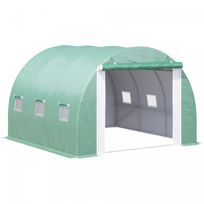 Outsunny 9.7' X 9.7' X 6.5' Large Walk-in Double Cover Polytunnel Greenhouse Outdoor W/ Roll-up Zipper Doors And Windows Grow Plants, Seedlings, Herbs, Or Flowers In Any Season-gardening