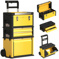 Homcom 3-in-1 Tool Box Storage System, Stackable Steel Toolbox, Yellow