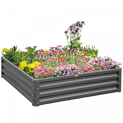 Outsunny 4' X 4' X 1' Raised Garden Bed Galvanized Steel Planter Box For Vegetables, Flowers, Herbs,|Outsunny Jardiniere Surelevee En Acier Galvanise 4 Pi X 4 Pi X 1 Pi Pour Legumes, Fleurs, Herbes, Gr
