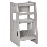 Qaba Toddler Kitchen Helper 2 Step Stool With Adjustable Height Platform And Safety Rail, Grey