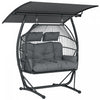 Outsunny Hanging Double Egg Chair with Canopy, Egg Swing Chair, Dark Grey