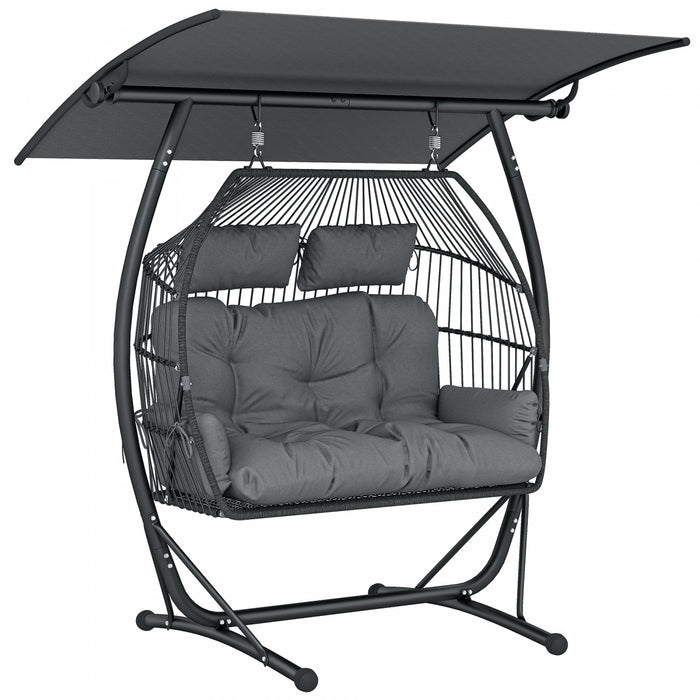 Outsunny Hanging Double Egg Chair with Canopy, Egg Swing Chair, Dark Grey