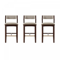 Patricia Modern Wood Upholstered Barstool in Linen - Set of 3