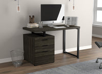 Computer Desk Study Desk For Home Office, Gaming Room 47.25l Dark Grey Wood 3 Drawers Silver Metal Base 