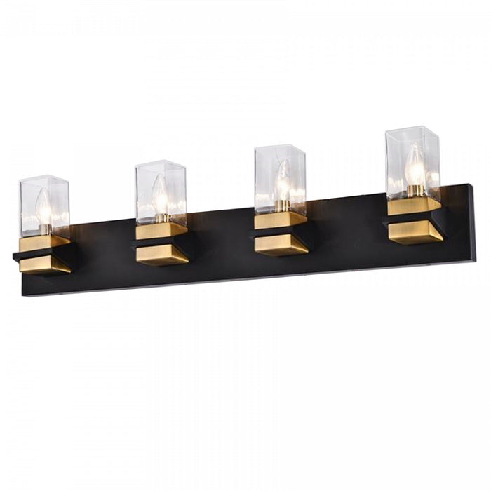 Dainolite Veronica 4 Light Vanity Light Matte Black/Aged Brass Clear Glass Lamp