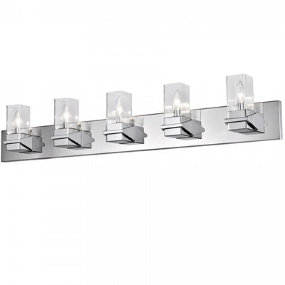 Dainolite Veronica 5 Light Vanity Light Polished Chrome Clear Glass Lamp|Lumière de coiffeuse Veronica de Dainolite en verre transparent, fini chromé poli et 5 ampoules