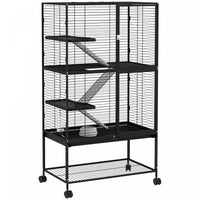 PawHut Guinea Pig Ferret Chinchilla Cage with Wheels, Pet Playpen for Rat, Kitten with Bottom Storage Shelf, Removable Tray, Ramp, 31