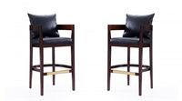Ritz Mid-Century Modern Wood Upholstered Barstool in Black - Set of 2