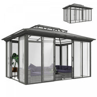 Outsunny 10' x 14' Outdoor Hardtop Gazebo, Aluminum Sun Room, Dark Grey