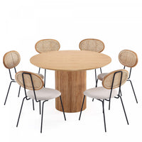Hathaway and Jardin Modern Industry Chic 7-Piece Dining Set in Oatmeal and Natural Dining Room Set 