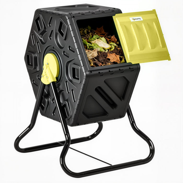 Outsunny 17 Gallon Compost Bin, Rotating Composter, Compost Tumbler with 24 Ventilation Openings and Steel Legs, Yellow