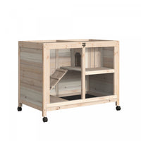 Pawhut Indoor Rabbit Hutch With Wheels, Bunny Cage Guinea Pig House Small Animals Habitat W/ Top Acc