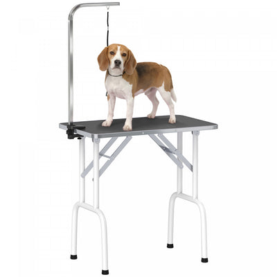 PawHut 32in Foldable Dog Grooming Table for Small Dogs, Pet Grooming Table for Dogs Cats with Adjustable Arm, Non-Slip Surface, Black