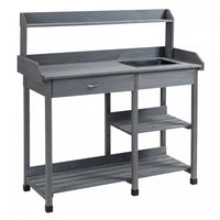 Outsunny Potting Bench Table Garden Work Bench Workstation With Drawer, Removable Sink, Storage Shel