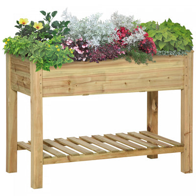 Outsunny 45" X 22" X 33" Elevated Planter Box With Legs And Storage Shelf, Raised Garden Bed, Elevat|Outsunny Jardiniere Sur Pieds Avec Etagere Inferieure Carre Potager Sureleve Exterieur Lit De Cultur