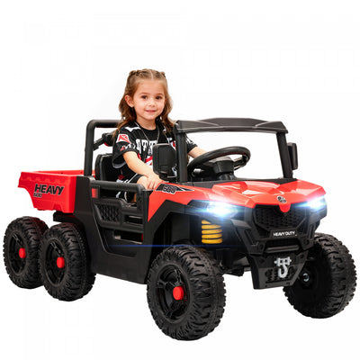 Qaba Electric Ride On Car with 6 Wheels, 24V 4WD Battery Powered Ride On Truck with Dump Bed, Remote Control, Wheel Suspension, Lights and Music for Kids 3-8 Years, Red