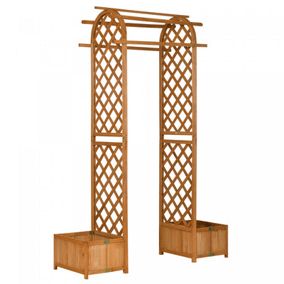 Outsunny 7.7ft Garden Arch With Planter Boxes Wooden Trellis Arbor, Brown|Outsunny Arche De Jardin Bacs A Plantes Arche De Treillis En Bois Brun