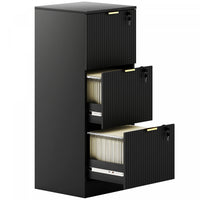 HOMCOM 3 Drawer File Cabinet Fluted Vertical Filing Cabinet with Lock Black
