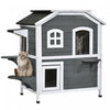 Pawhut Wood Outdoor Cat House 2-stories Catio For Cats With Indoor Lounge Space, Fun Entrances, Grey