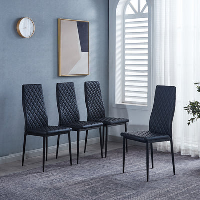 Ava Modern Diamond Grid Pattern Dining Chair Set (4-Pack) with Fireproof Leather and Metal Frame,Black  | Ensemble de chaises de salle a manger modernes Ava avec motif de grille en diamant (lot de 4), cuir ignifuge et cadre en metal, noir