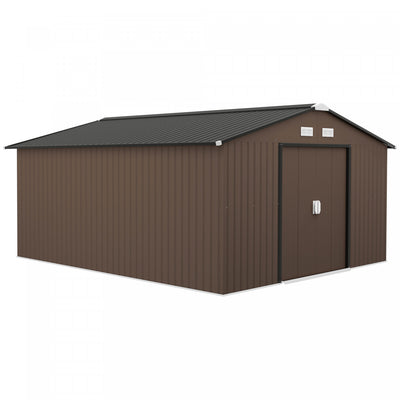 Outsunny 11' X 13' Garden Storage Shed W/ Steel Foundation Kit, Brown|Outsunny Abri De Jardin 11' X 13' Avec Kit De Fondation En Acier, Marron