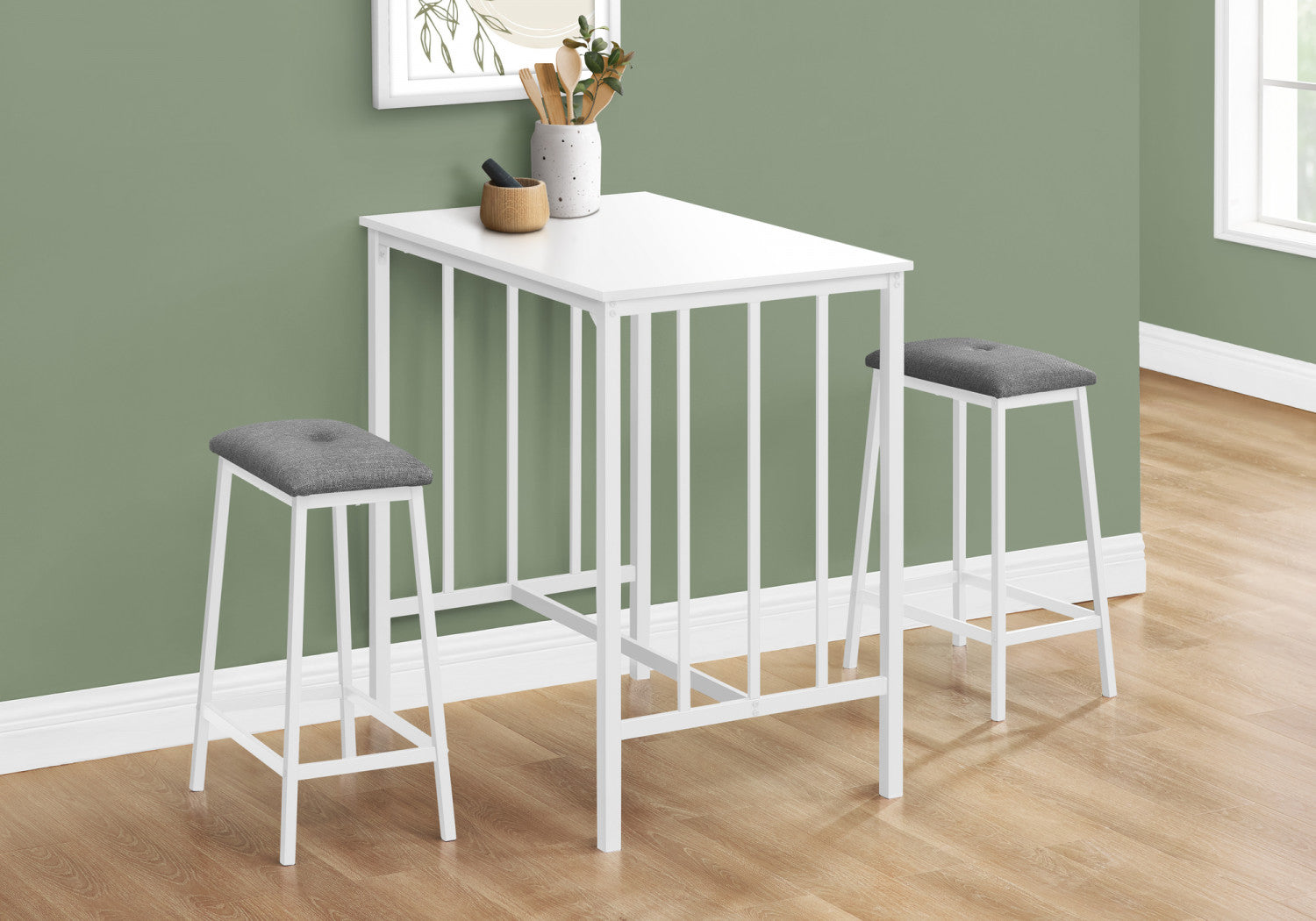 Dining 3-Piece Set Counter-Height Rectangular Small Kitchen White