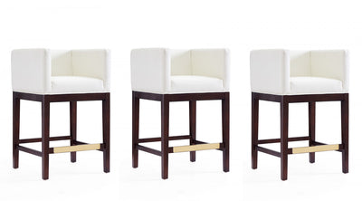Kingsley Mid-Century Modern Wood Upholstered Counter Stool in Ivory - Set of 3 | Tabouret de comptoir en bois rembourre ivoire style Mid-Century Modern Kingsley - Lot de 3