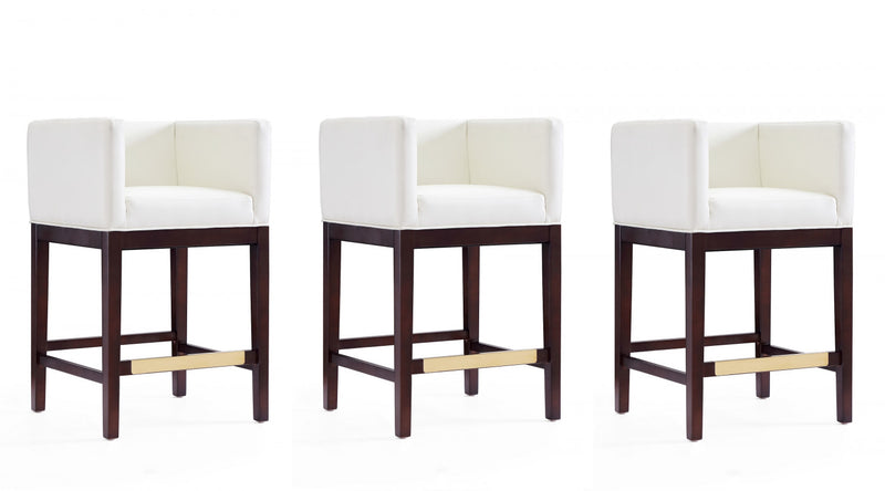 Kingsley Mid-Century Modern Wood Upholstered Counter Stool in Ivory - Set of 3