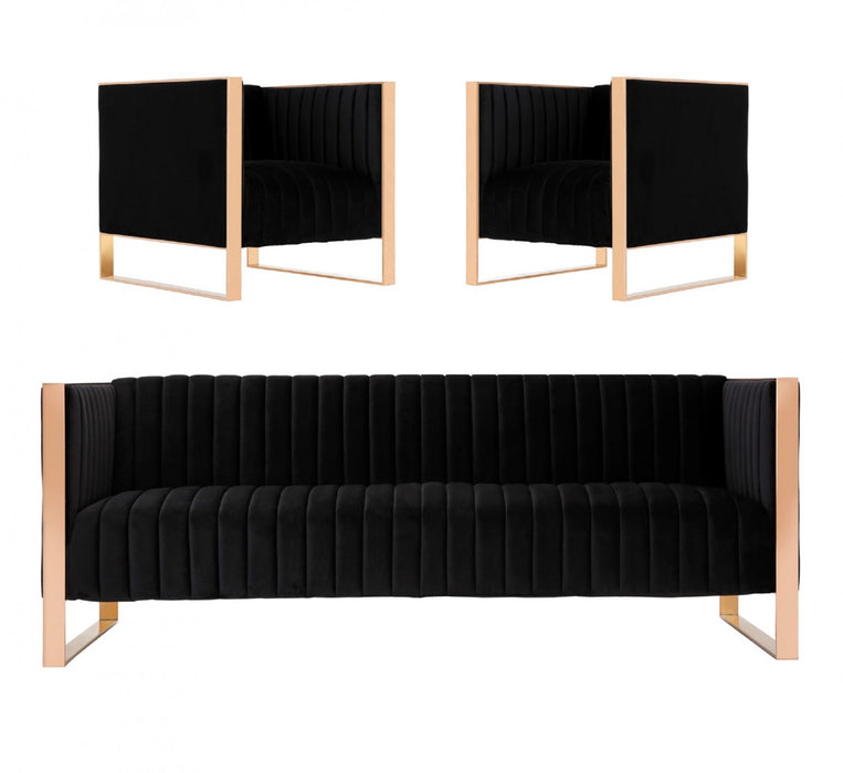 Trillium Mid-Century Modern 3-Piece Sofa Set in Black