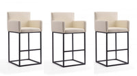 Ambassador Mid-Century Modern Metal Upholstered Barstool in Cream - Set of 3 Bar Stool