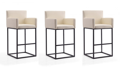Ambassador Mid-Century Modern Metal Upholstered Barstool in Cream - Set of 3 Bar Stool | Tabouret de bar rembourre en metal style mid-century modern Ambassador, creme - Lot de 3