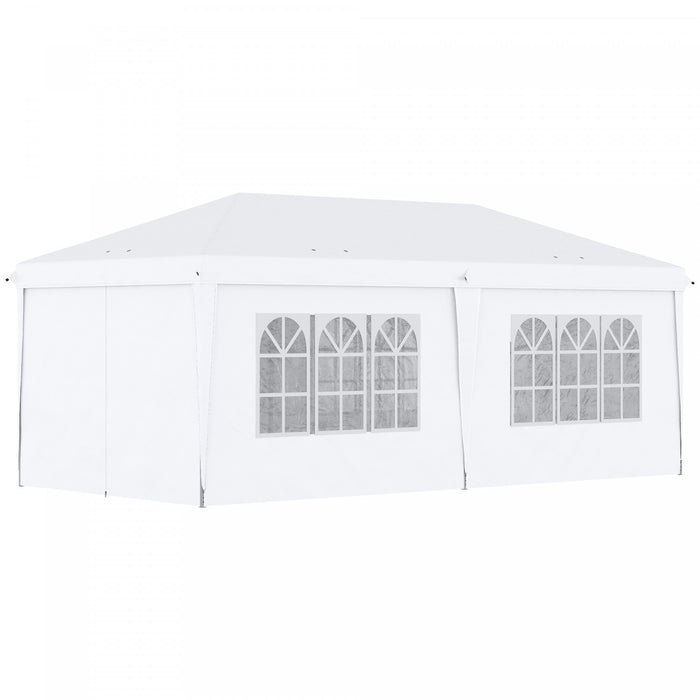 Outsunny 10' X 20' Pop Up Canopy With 6 Walls, Outdoor Easy Up Canopy Party Tent With Steel Frame, Drainage Holes, Instant Garden Shade Shelter With Carrying Bag, White