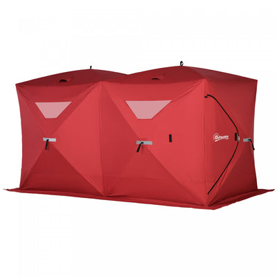 Outsunny 5-8 Person Pop-up Ice Fishing Shelter Tent, Red|Outsunny Tente De Peche Sur Glace Pour 8 Personnes, Rouge