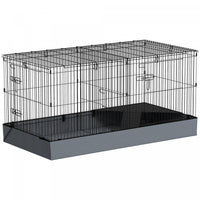 Pawhut Guinea Pig Cage With Removable Top, Small Animal Cage Pet Playpen With 2 Separate Area, Waterproof Bottom Liner, Ramp, Perch, For Rabbits, Hedgehogs, Guinea Pigs, Black