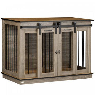 Pawhut Dog Crate Furniture With Divider Panel, Wooden Dog Kennel Tv Stand For Large Dogs, Pet House |Pawhut Meuble Pour Cage De Chien Avec Panneau De Separation, Meuble Tv En Bois, Table D'appoint, Pou