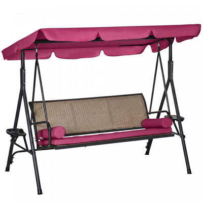 Outsunny 3-Seat Porch Swing with Canopy Outdoor Swing Chair w/ Rattan Seat