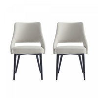 Tremont Modern Vegan Leather Metal Dining Chair in Stone Gray - Set of 2