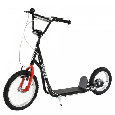 Aosom Youth Kick Scooter With Adjustable Handlebar And 16'' Inflatable Rubber Wheel For Kids And Tee|Aosom Teens Youth Kick Scooter Guidon Reglable Ride On Toy Pour 5+ Avec Double Freins Avant Et Arrie