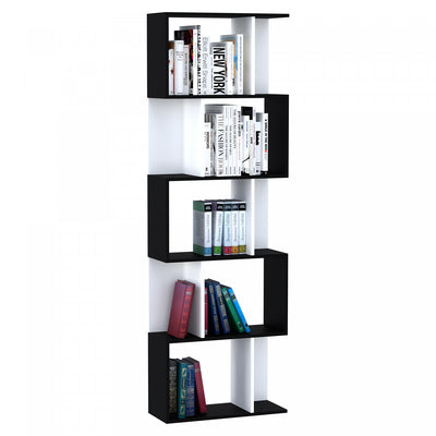 HOMCOM Geometric Bookcase, 5-Tier S Shaped Bookshelf, Black and White