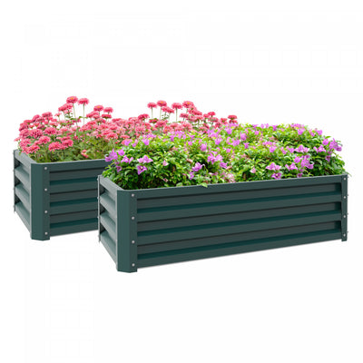 Outsunny Set Of 2 Raised Garden Bed, Steel Planters For Outdoor Plants, Elevated Planter Box, Easy-t|Outsunny Ensemble De 2 Lits De Jardin Sureleves, Jardinieres En Acier Pour Les Plantes, Jardiniere S