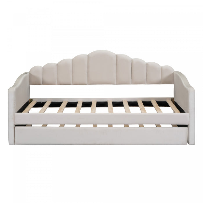 Lily Upholstered Daybed with Trundle and USB Charging Ports,Twin Size,Beige Twin Bed