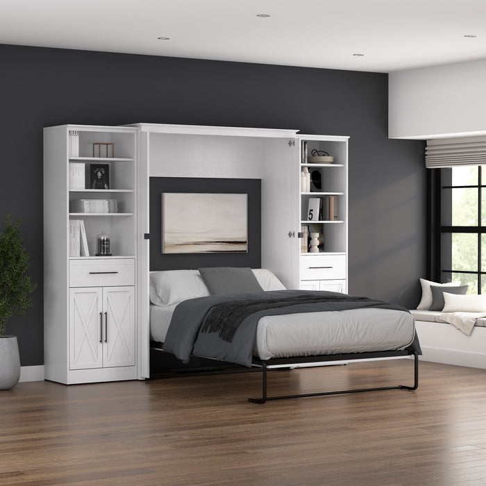 Bestar Key West Full Murphy Bed & Closet Organizers with Doors & Drawers (113 W) - Pure White Oak